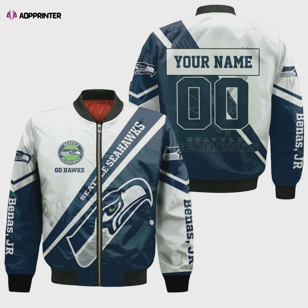 Seattle Seahawks 3D Benas Jr Customized Pattern Bomber Jacket Seattle Seahawks 3D Benas Jr Customized Pattern Bomber Jacket
