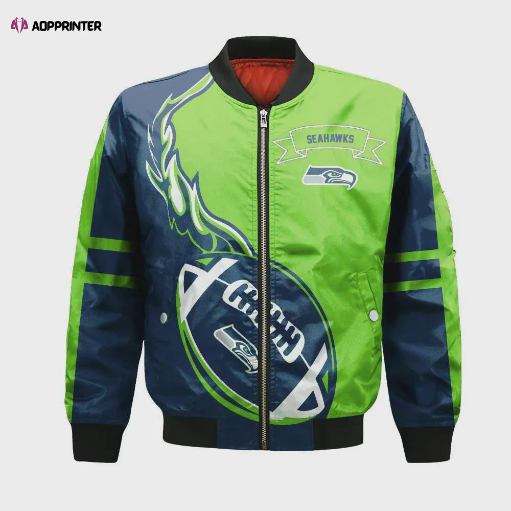 Seattle Seahawks Bomber Jacket 3D Printed Flame Ball Pattern Seattle Seahawks Bomber Jacket 3D Printed Flame Ball Pattern