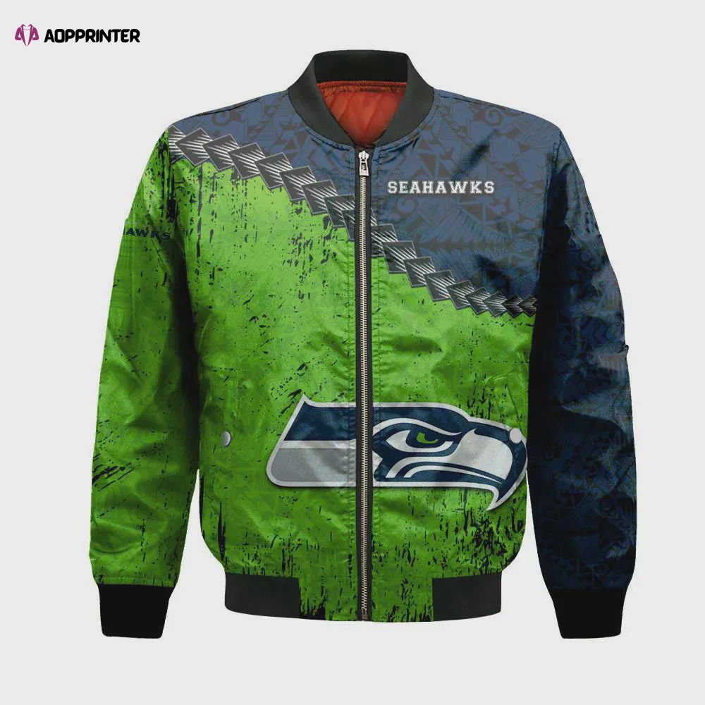 Seattle Seahawks Bomber Jacket 3D Printed Grunge Polynesian Tattoo Seattle Seahawks Bomber Jacket 3D Printed Grunge Polynesian Tattoo
