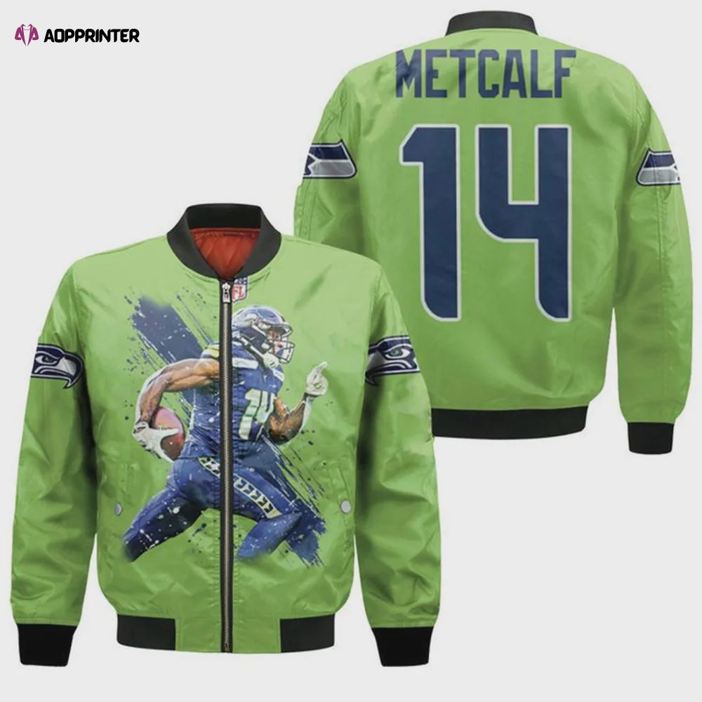 Seattle Seahawks DK Metcalf Pattern Bomber Jacket – Green Seattle Seahawks DK Metcalf Pattern Bomber Jacket – Green
