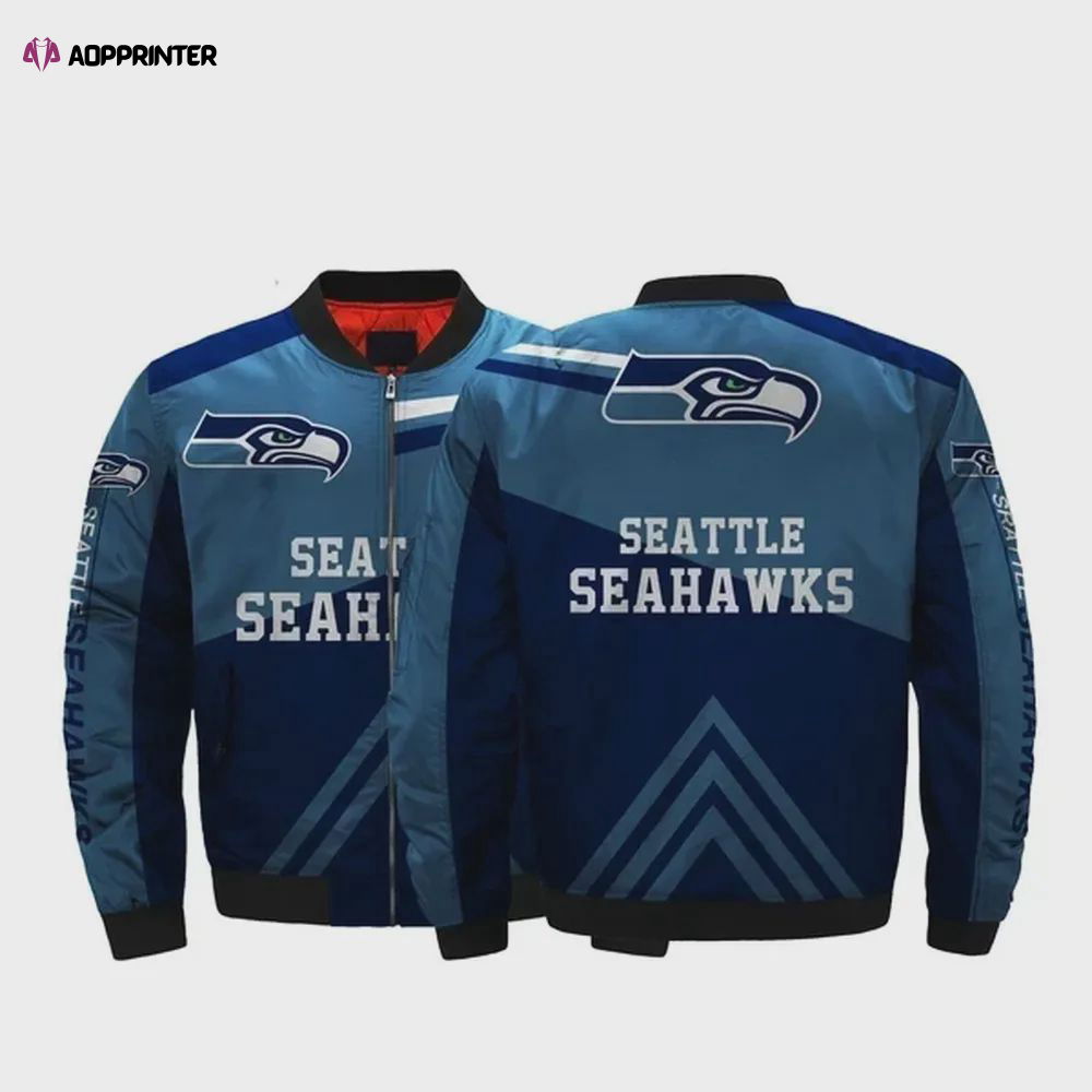Seattle Seahawks Logo Pattern Bomber Jacket – Navy Seattle Seahawks Logo Pattern Bomber Jacket – Navy