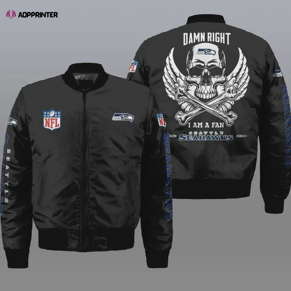 Seattle Seahawks Wings Skull Logo Bomber Jacket – Black Seattle Seahawks Wings Skull Logo Bomber Jacket – Black
