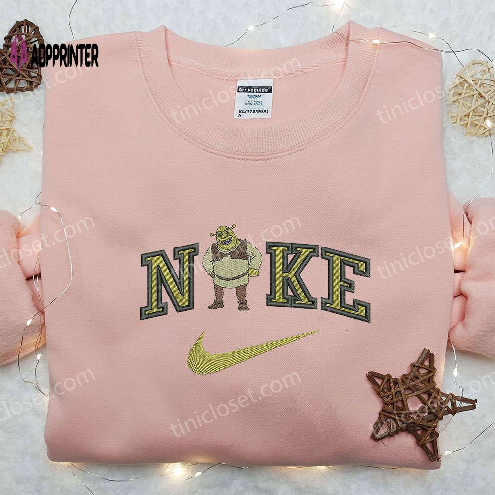 Shrek x Nike Embroidered Sweatshirt: Cartoon Shirt Nike Inspired Design Shrek x Nike Embroidered Sweatshirt: Cartoon Shirt Nike Inspired Design