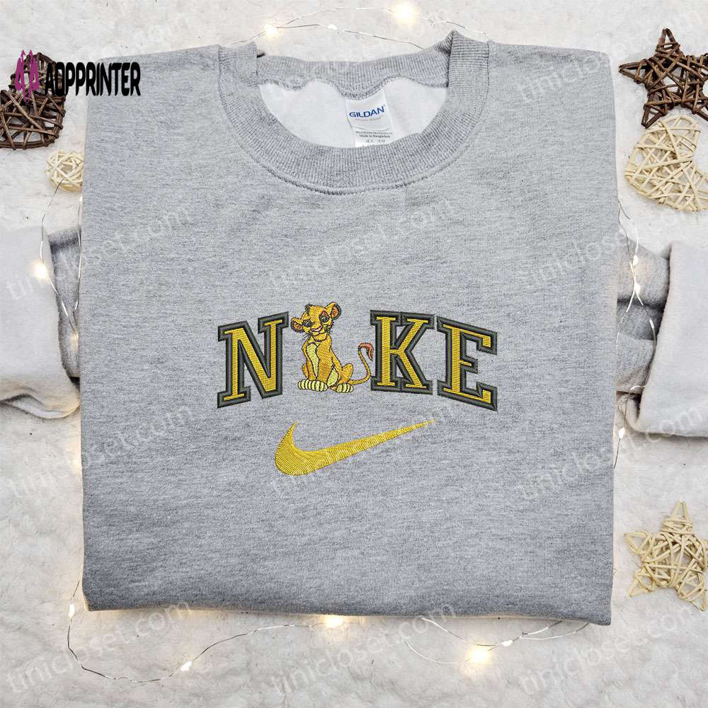 Simba x Nike Cartoon Embroidered Tshirt – Nike Inspired Shirt Perfect Family Gift Simba x Nike Cartoon Embroidered Tshirt – Nike Inspired Shirt Perfect Family Gift