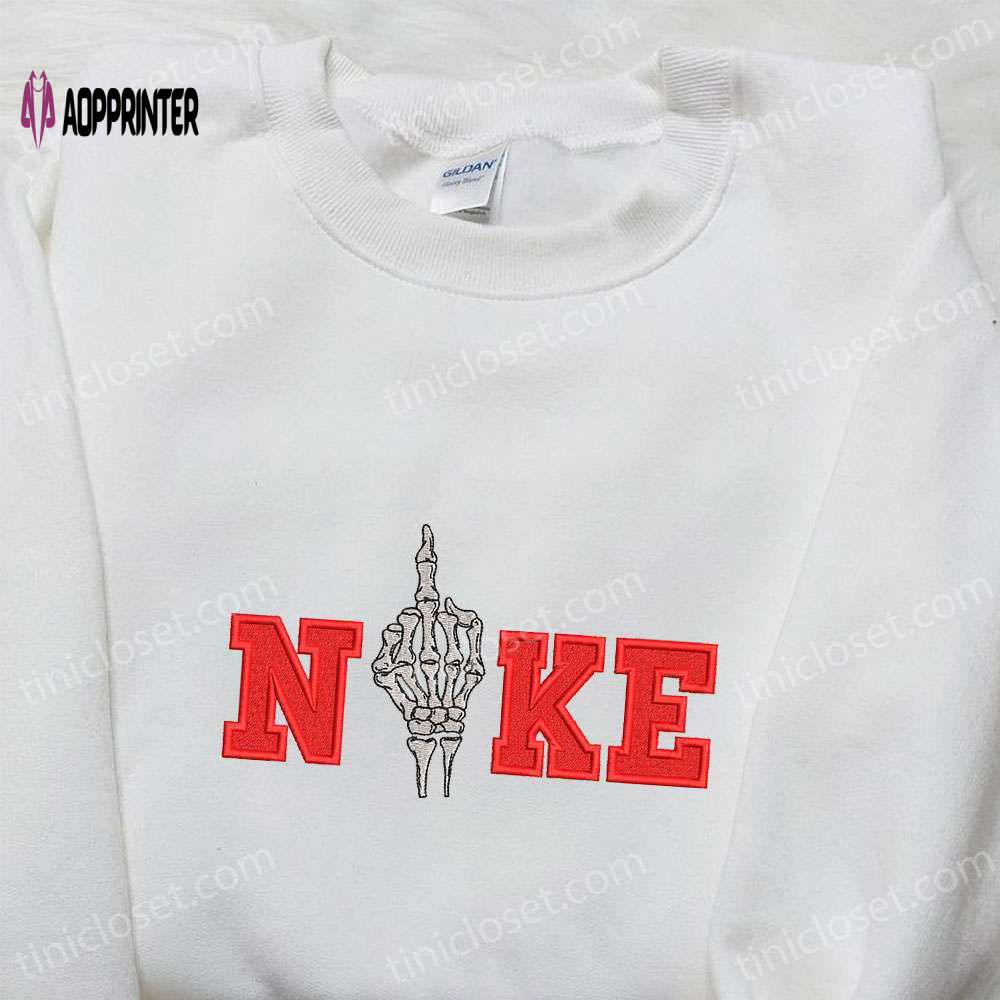 Spooky Skeleton Hand x Nike Embroidered Sweatshirt: Halloween Inspired Shirt Spooky Skeleton Hand x Nike Embroidered Sweatshirt: Halloween Inspired Shirt