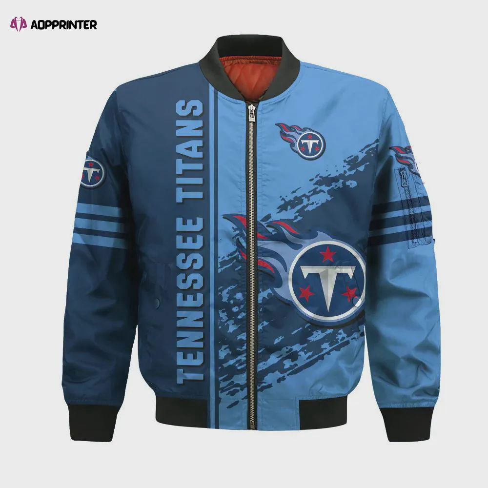 Tennessee Titans Bomber Jacket 3D Printed Logo Pattern In Team Colours Tennessee Titans Bomber Jacket 3D Printed Logo Pattern In Team Colours