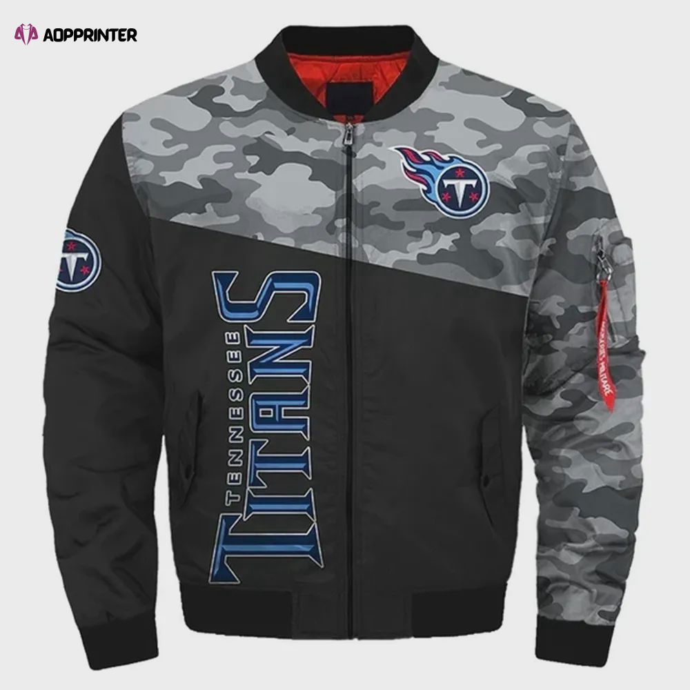 Tennessee Titans Camo Pattern Bomber Jacket – Black And Gray Tennessee Titans Camo Pattern Bomber Jacket – Black And Gray