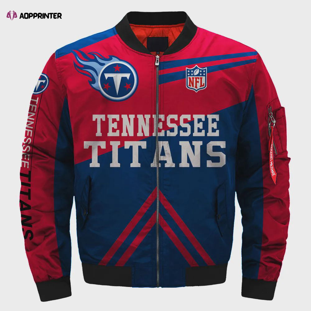 Tennessee Titans Logo Pattern Bomber Jacket – Blue And Red Tennessee Titans Logo Pattern Bomber Jacket – Blue And Red