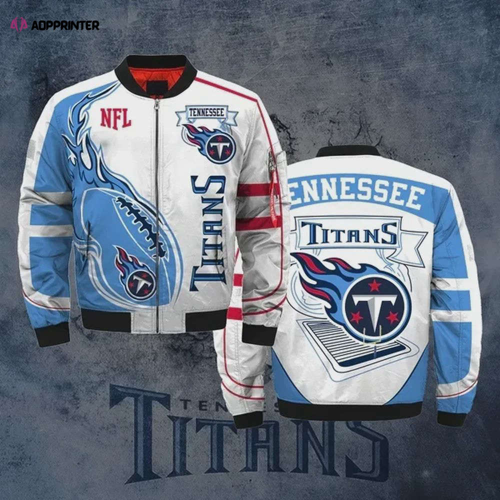 Tennessee Titans Logo Pattern Bomber Jacket – Blue And White Tennessee Titans Logo Pattern Bomber Jacket – Blue And White
